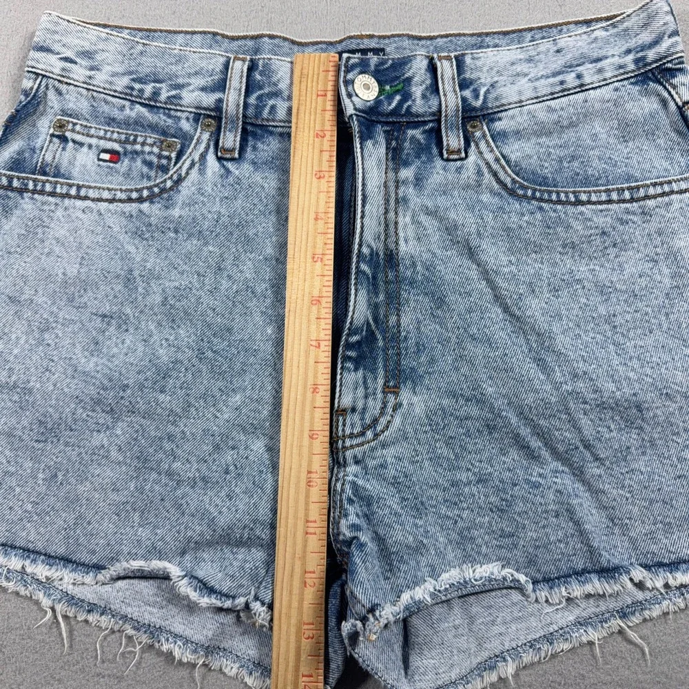 Vintage Tommy Jeans Denim Shorts Women 30 High Rise Raw Hem Acid Wash Light Blue - Picture 5 of 11
